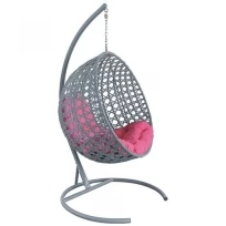 Подвесное кресло M-GROUP круглый Люкс с ротангом серое, розовая подушка
